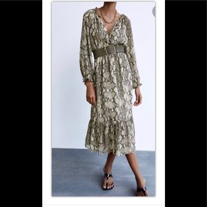 New ZARA Animal Print Dress Cream/Gray M